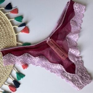 Victoria's Secret Tease Mesh Lace-Trim High-Leg Thong Panty Campari Red S NEW